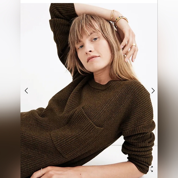 Madewell Crewneck Thompson Pocket Sweater Size XXS, Forest Green Pullover - Picture 5 of 7